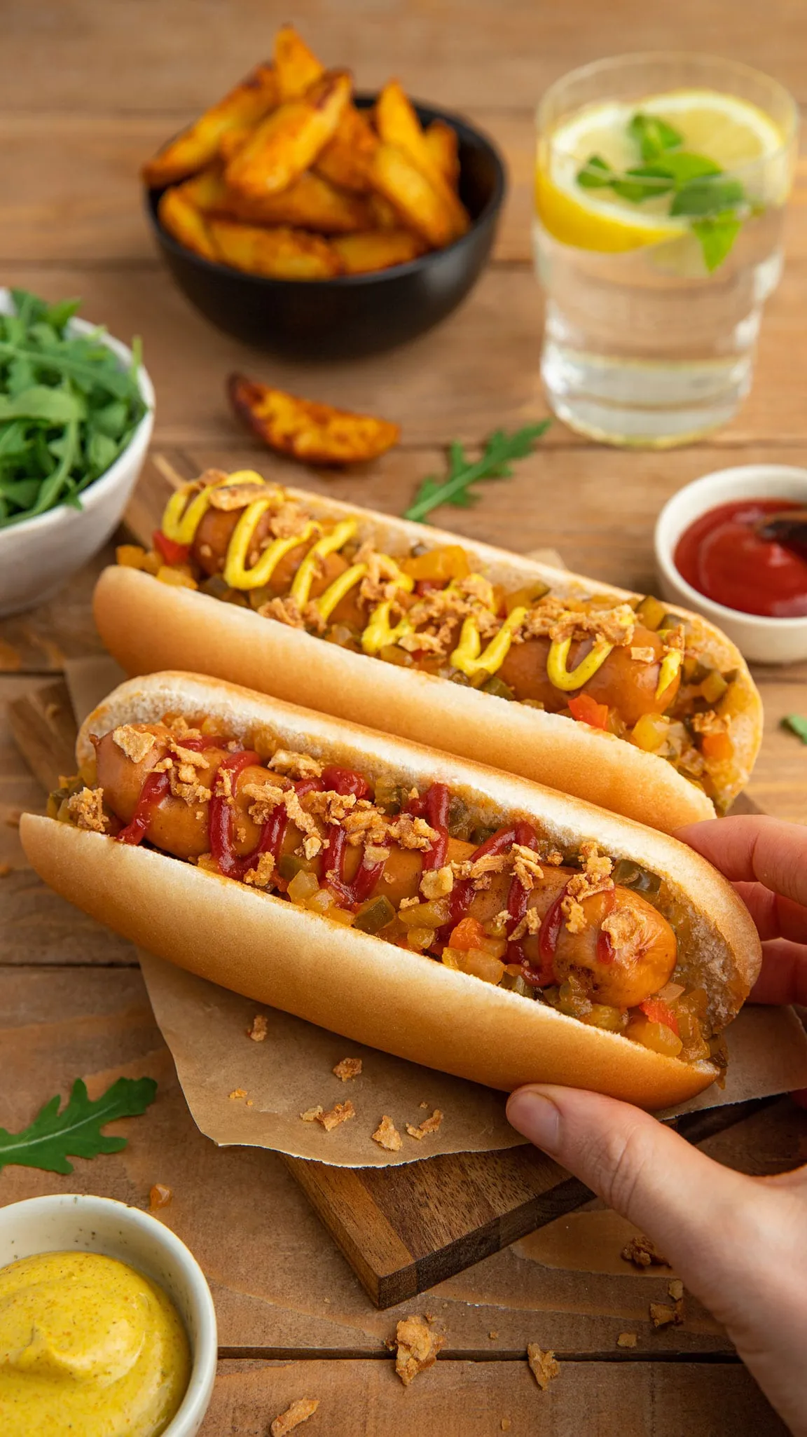 Hot-dog maison à la moutarde et oignons caramélisés