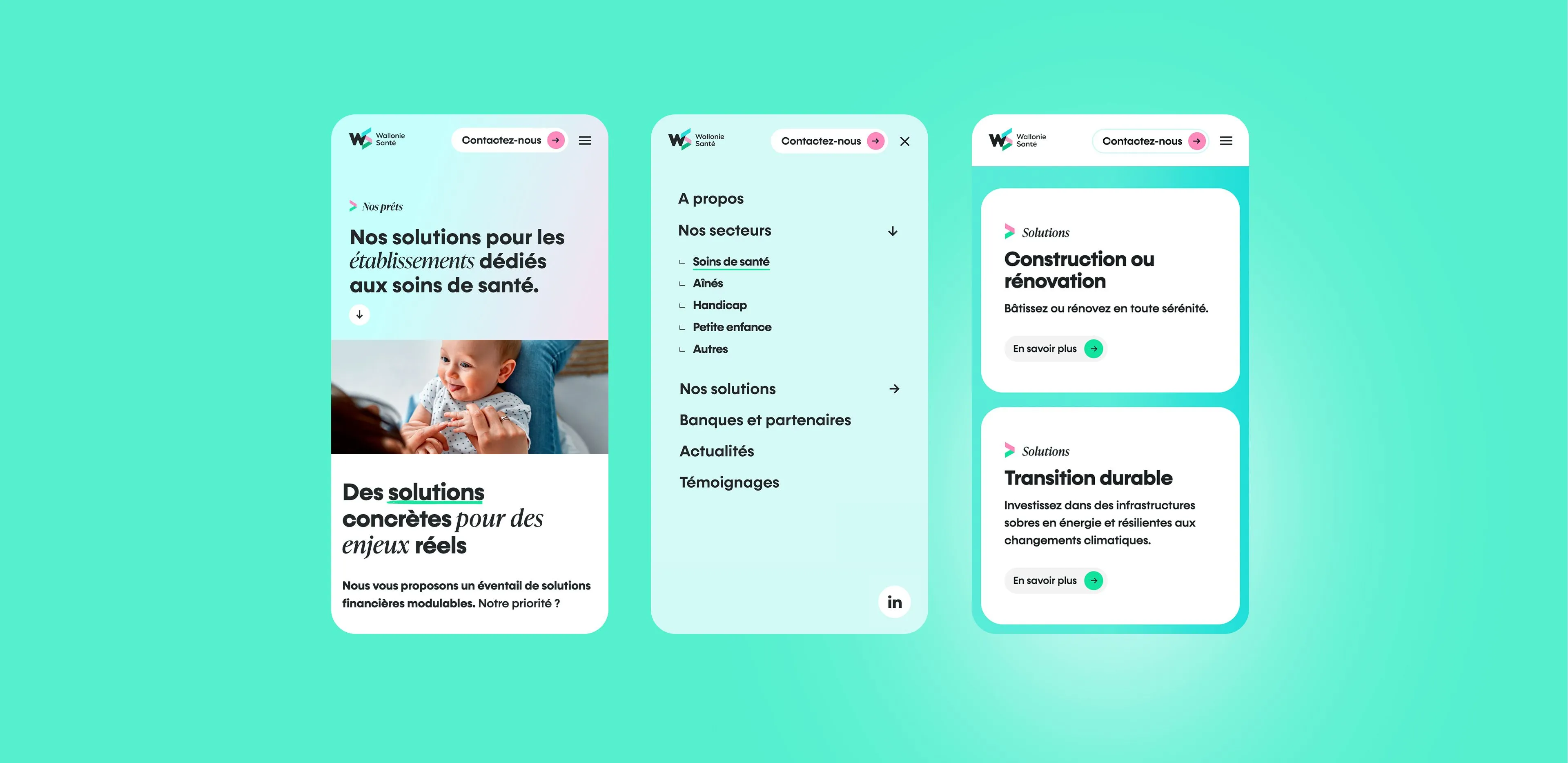 Écrans du site Wallonie Santé sur mobile