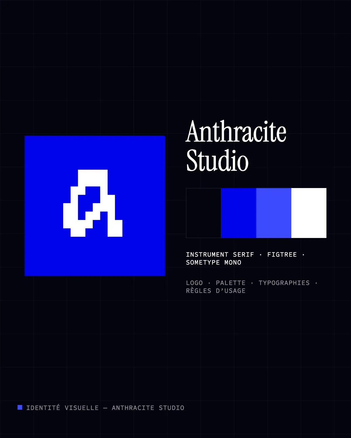 Identité visuelle d’Anthracite Studio : logo, palette et typographies