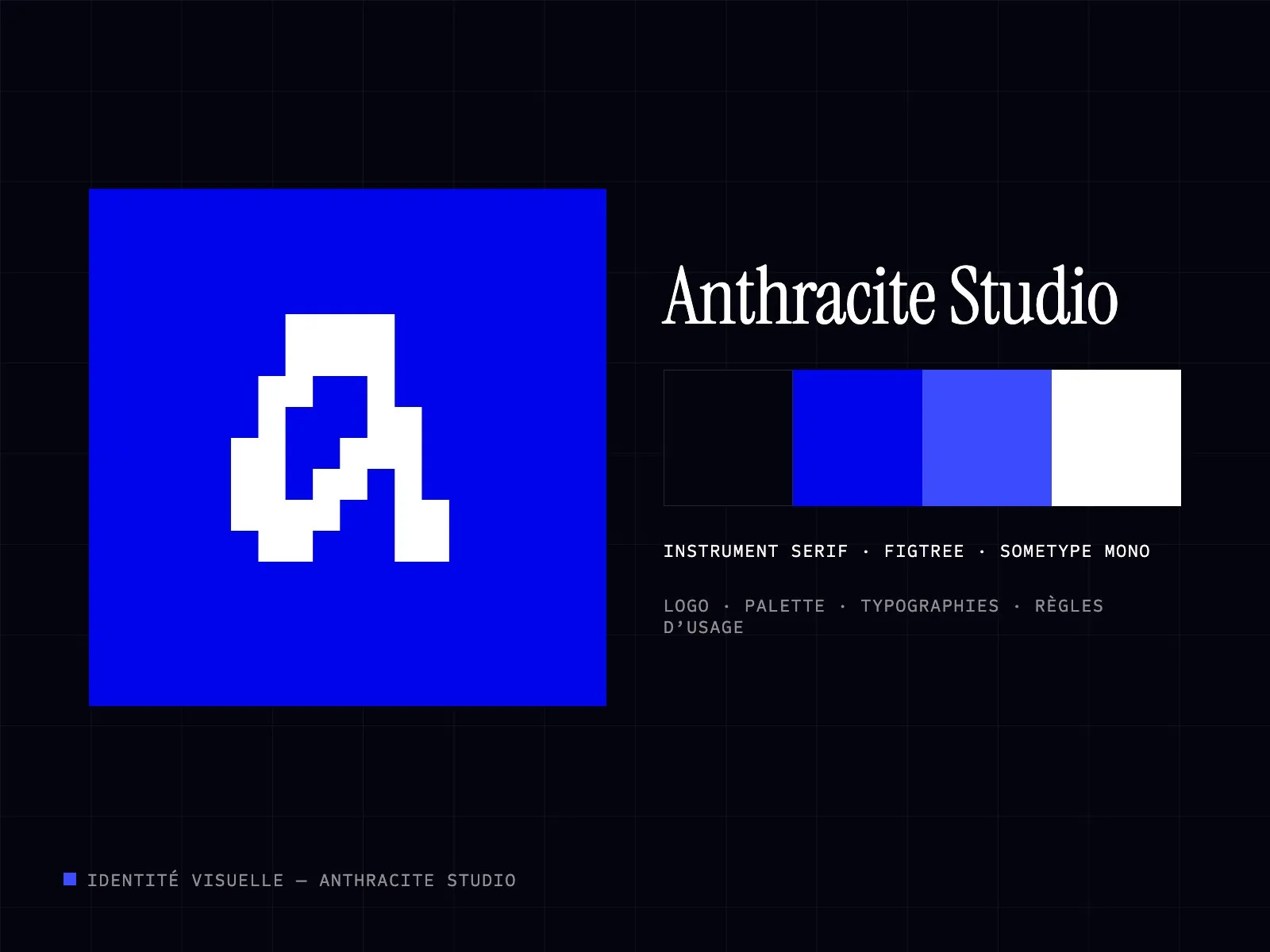 Identité visuelle d’Anthracite Studio : logo, palette et typographies