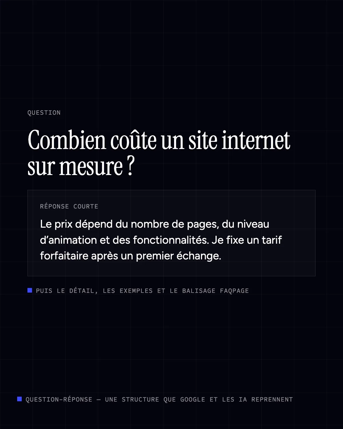Bloc question-réponse : question, réponse courte puis détail