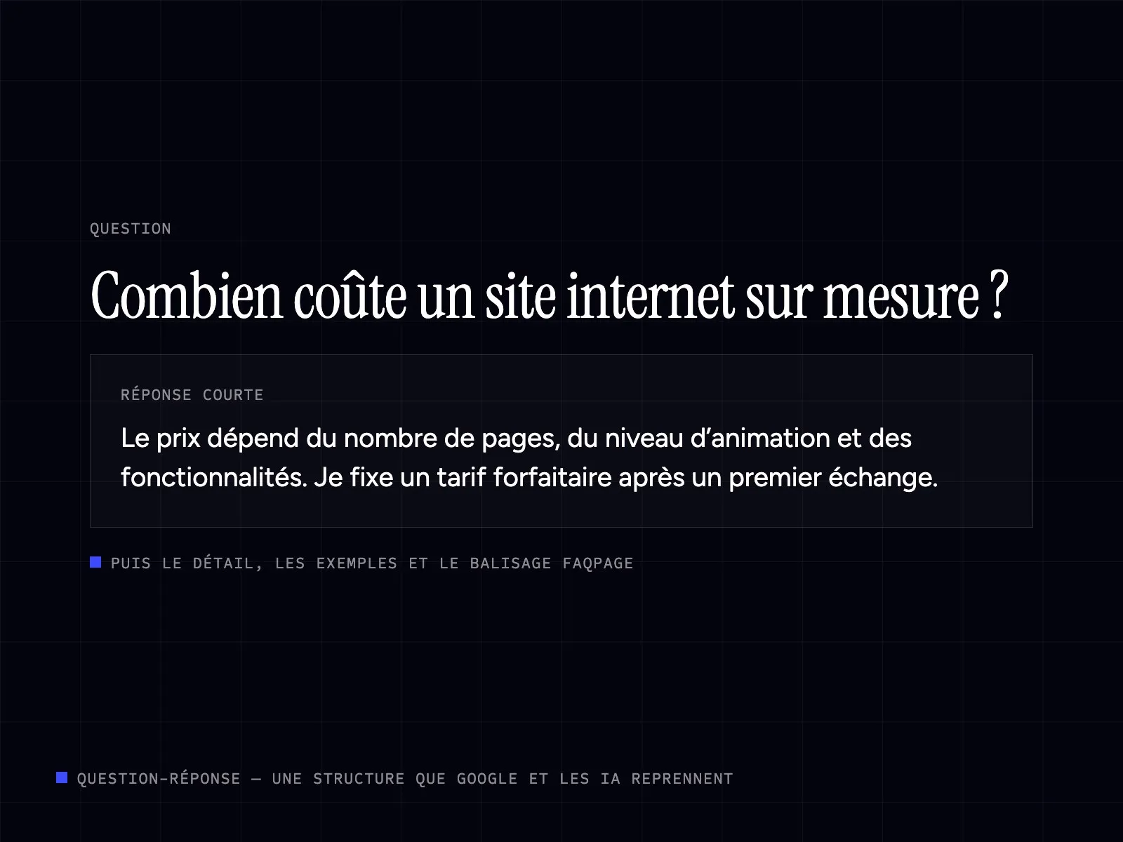 Bloc question-réponse : question, réponse courte puis détail