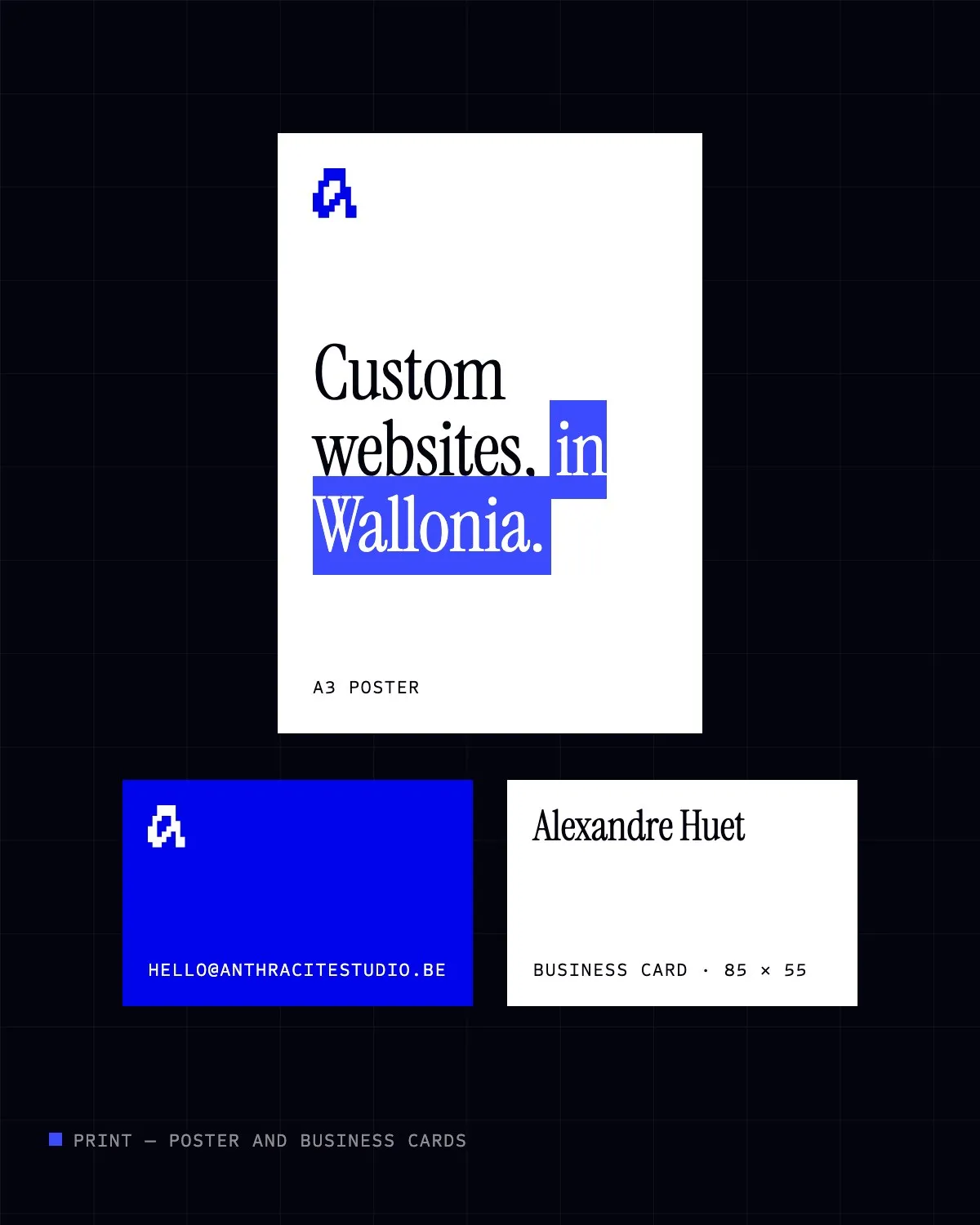 Anthracite Studio A3 poster and business cards