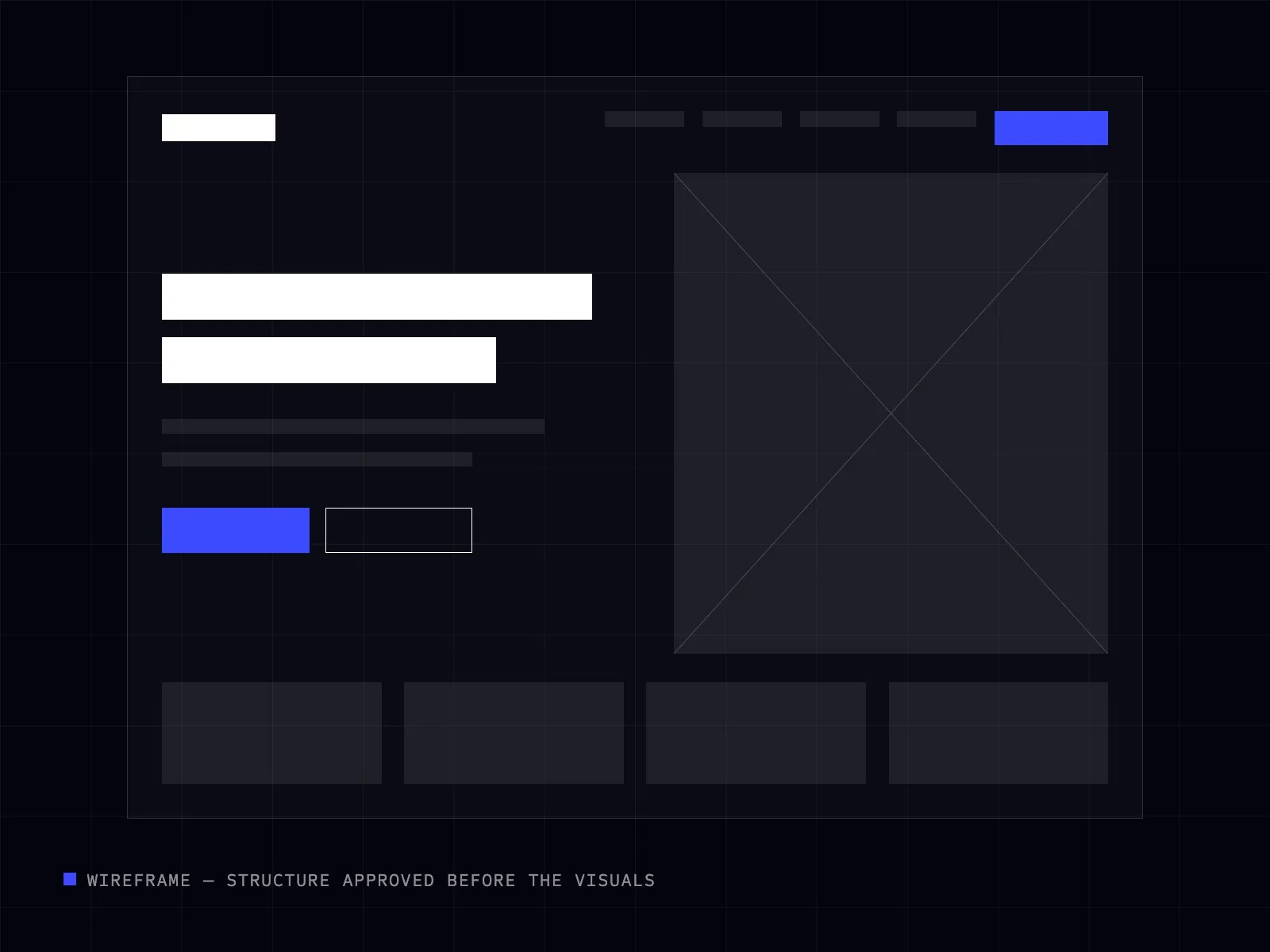 Low-fidelity wireframe of a homepage