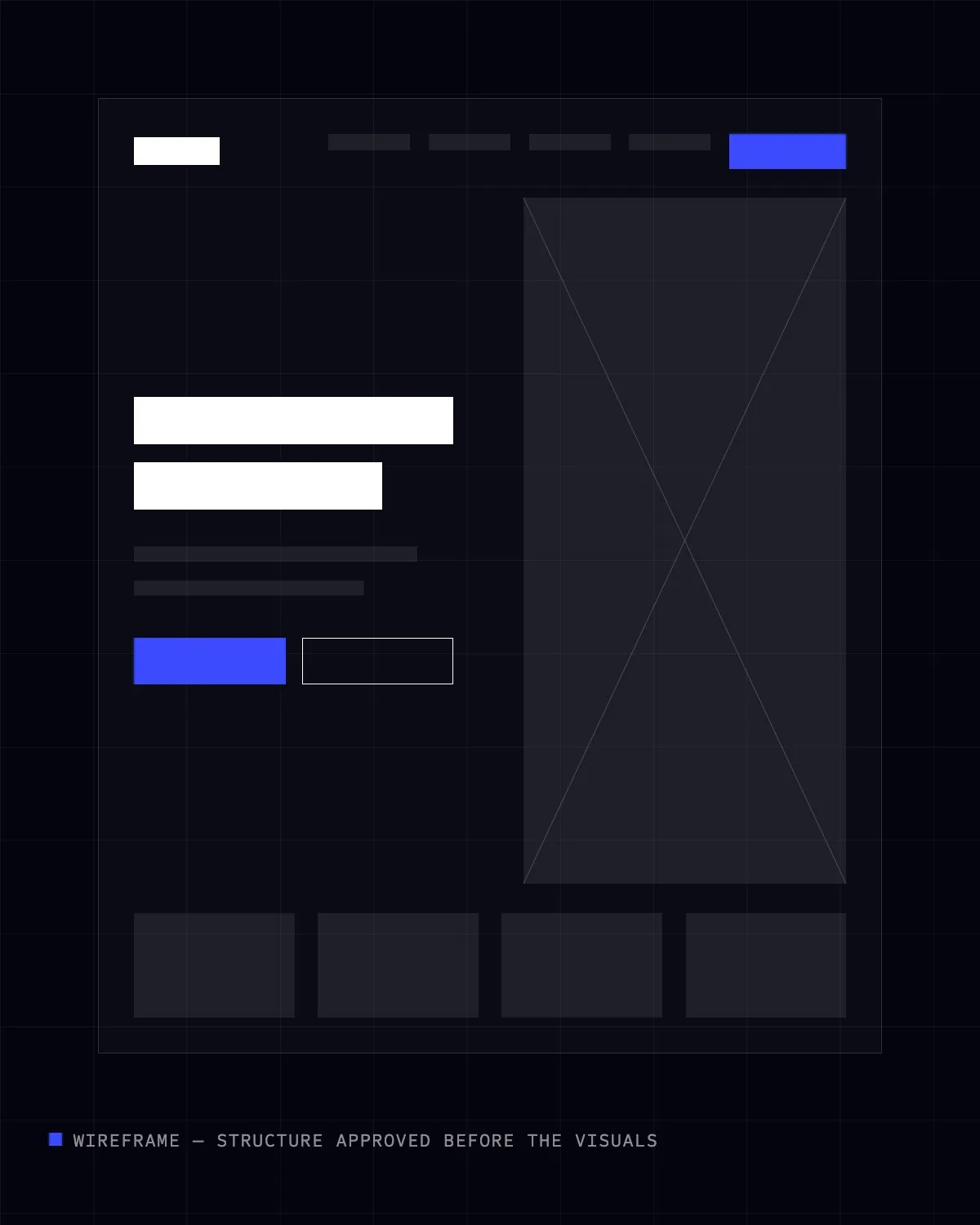 Low-fidelity wireframe of a homepage