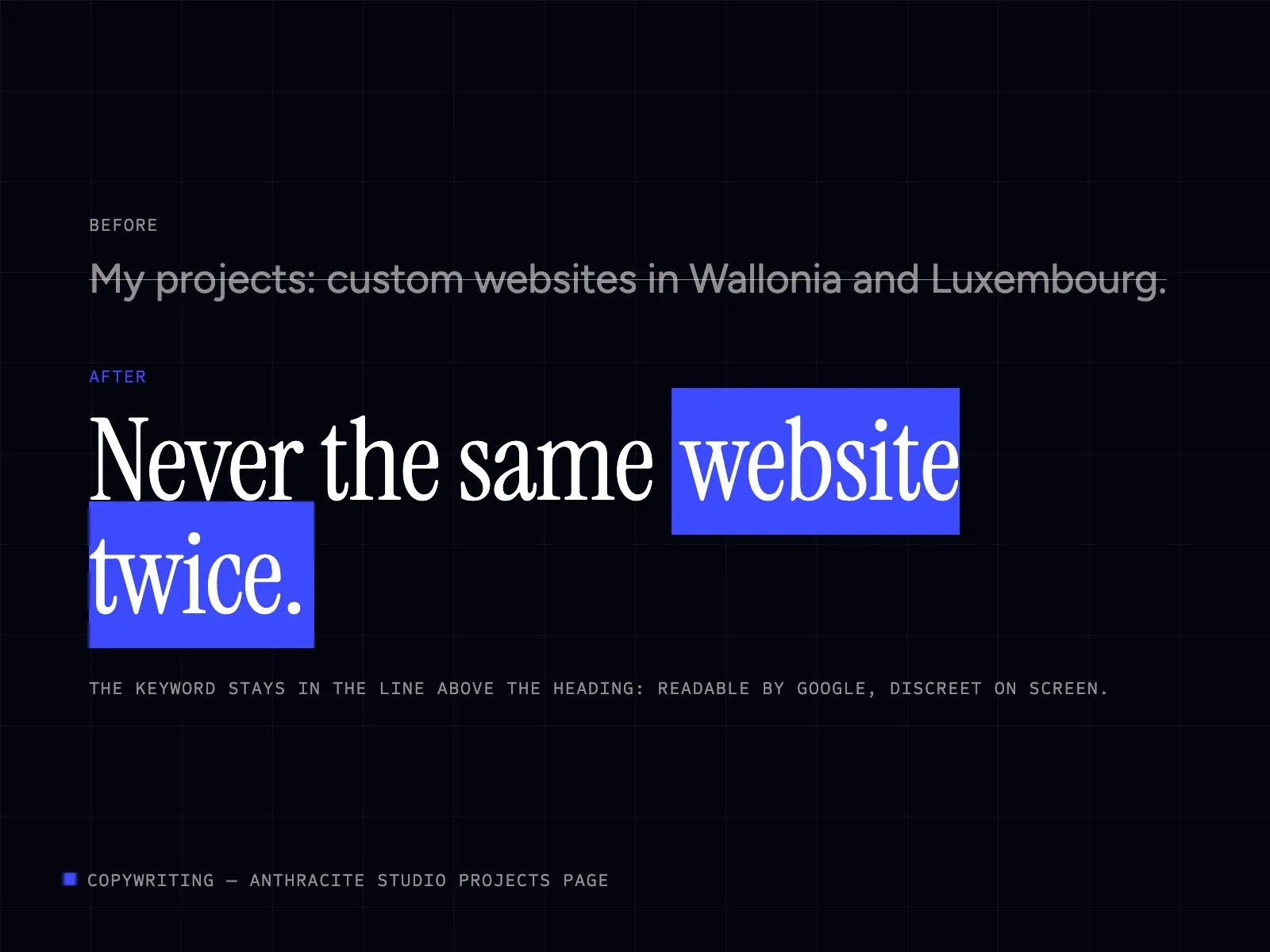 Projects page heading before and after the rewrite