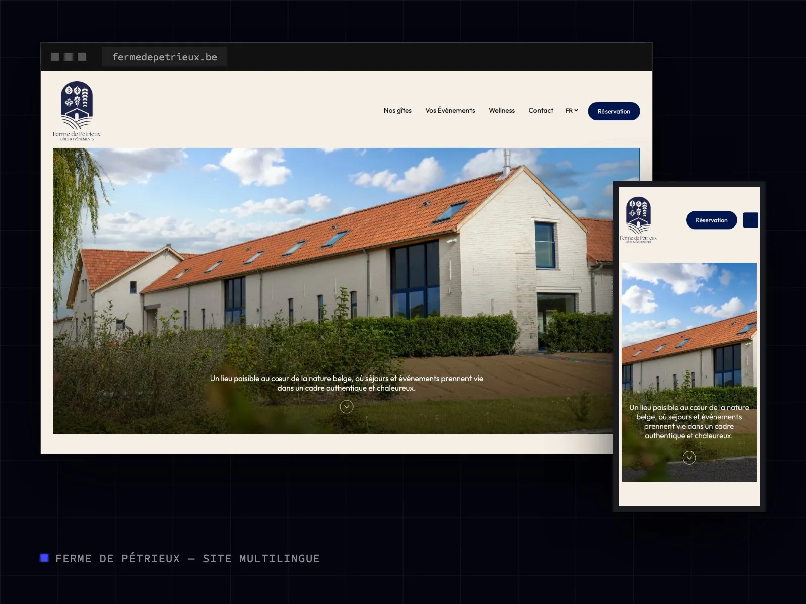 Site Ferme de Pétrieux sur ordinateur et sur mobile