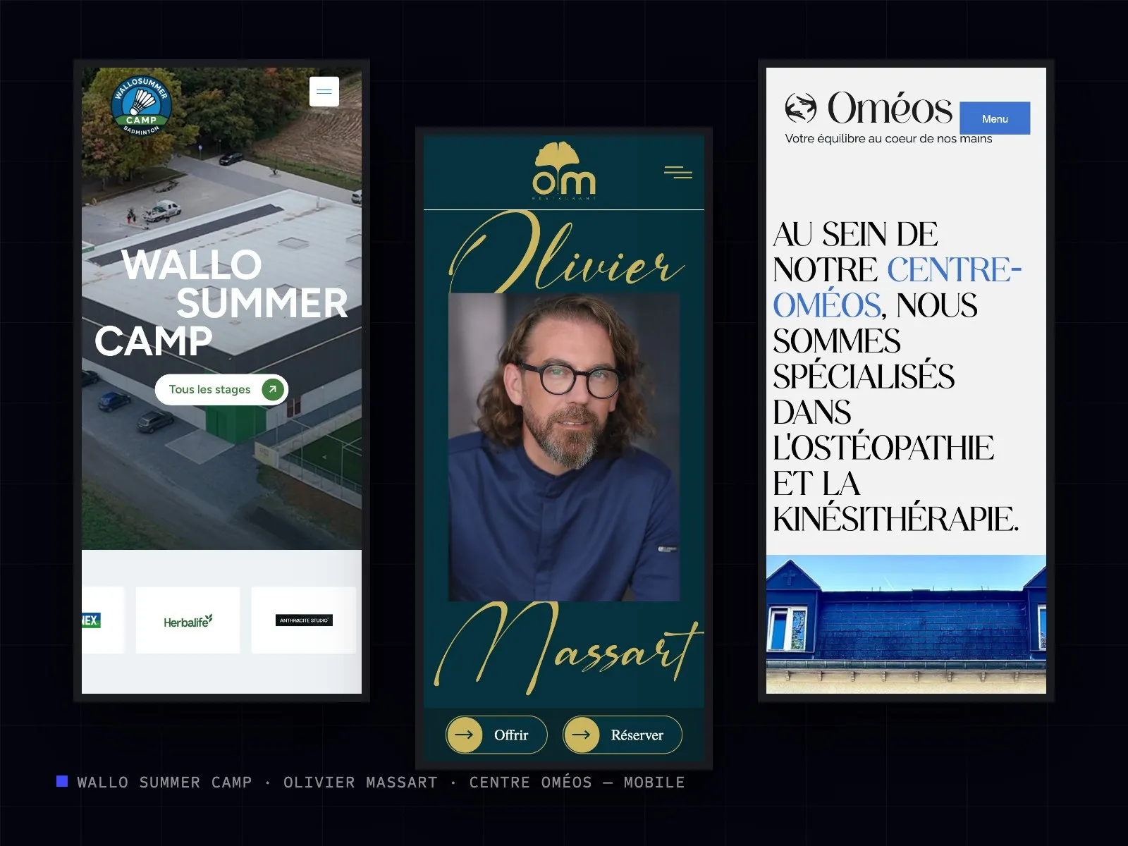 Sites Wallo Summer Camp, Olivier Massart et Centre Oméos sur mobile